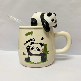 3D Animal Cute Panda Coffee Mugs with Lids, Novelty Milk Tea Cup, Gifts for Panda Lovers Women Birthday Gifts for Her, Funny Mugs for Women Men Girls Kids Friends Wife Mom Grandma Teacher