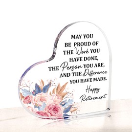 Shoppawhile Retirement Gifts for Women Retirement Gifts Heart-shaped Acrylic Plaque Happy Retirement Gifts for Teacher Friend