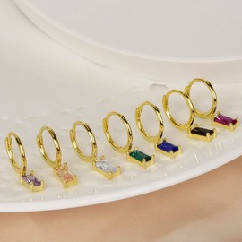 Tiny 925 Sterling Silver Hoops Earrings 18k Gold Plated Cubic Zirconia Cz Square Charm Small Dangle Huggie Hoop Earrings, Cubic Zirconia, Cubic Zirconia