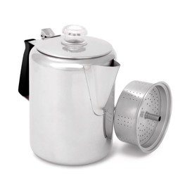 GSI Outdoors Percolator Coffee Pot I Glacier Stainless Steel with Silicone Handle for Camping, Backpacking, Travel, RV & Hunting - Stove Safe - 9 Cup
