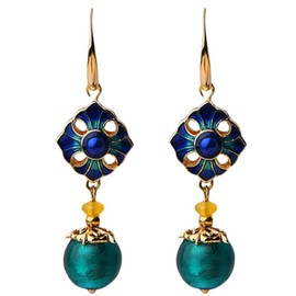 Women Cloisonne Earring Vintage Metal Dangle Earrings with Hollowed Flower Bead Pendant Elegant Chinese Eardrop Rreto Ear Jewelry for Parties Banquets Earring Accessory