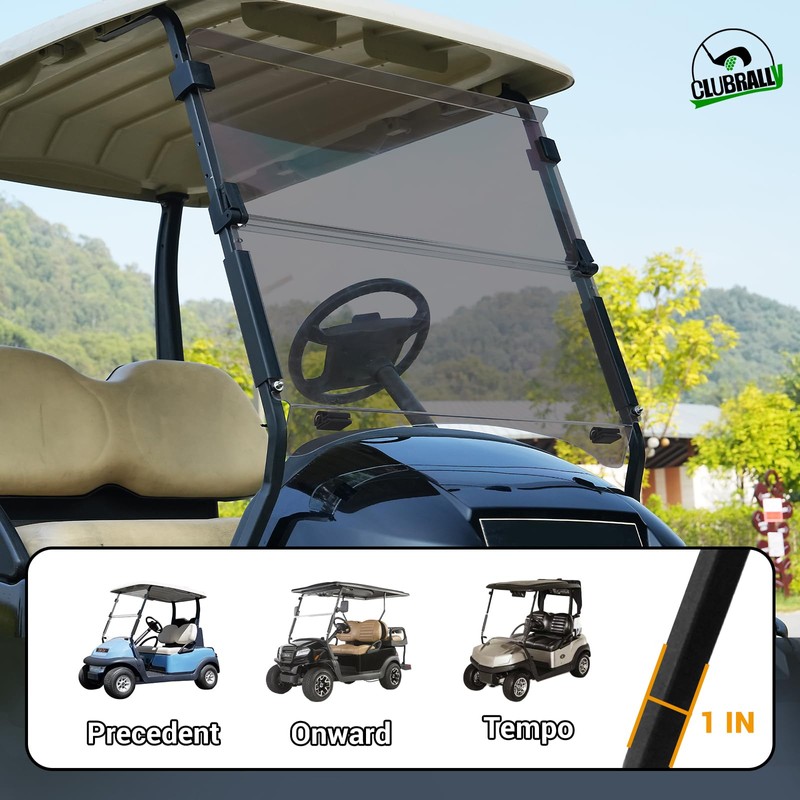 CLUBRALLY Golf Cart Windshield, Fold Down and Anti-UV Windshield Kit