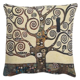 C Charlotte Home Furnishings Inc Lebensbaum Tree Belgian Cushion Cover | Pure Cotton Decorative Cushion Case | Cushion Cover for Indoor Use | 17x17 Inch Cushion Cover for Living Room I By Gustav Klimt