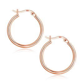 Cangall Silver Hoop Earrings for Women, 925 Sterling Silver Hoop Earrings, 20mm Simple Hoop Earrings Rose Gold, Unisex Cartilage Men's Earrings Hypoallergenic, Rose Gold Sleeper Earrings for Girls