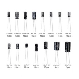 YFFSFDC Electrolytic Capacitors, 15 Types, 200 Pieces, Electronic Parts Bag, 0.1uF - 1000uf, Basic Parts Set, Large Capacity, Electrolytic Capacitor Set