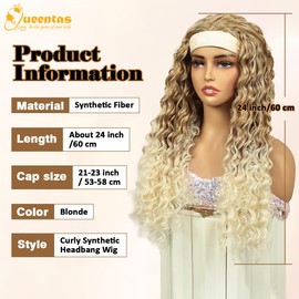 QUEENTAS Long Wavy Headband Wig for Women Synthetic Glueless Density Wig Blonde 23 Inches for Daily Party Use (Brown with Gold)