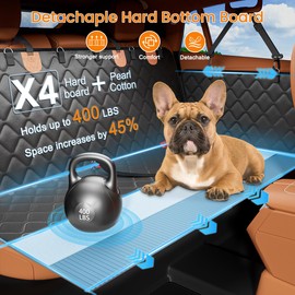Leather Dog Car Seat Cover for Back Seat, Waterproof Pet Carseat Protector, Backseat Extender for Dogs with Hard Bottom, Anti Scratch Dog Hammock for Car Truck SUV (With Dogs Seat Belt Harness)