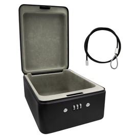 Idena 50119 Steel Security Box Black Safe with Combination Lock and Security Cable, Approx. 20 x 15 x 6.5 cm