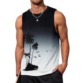 Mens Tank Top Mens Tank Tops Graphic Sleeveless Shirts Beach Coconut Tree Workout Gym Mens Muscle Tanks for Summer Vacation Tropical Tank Tops for Men Black White Gradient XX-Large