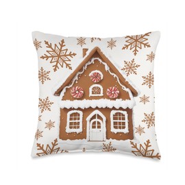 Gingerbread Houses and Snowflakes Cute Christmas Throw Pillow