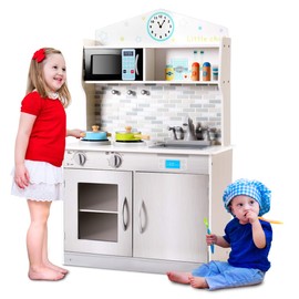 MAT EXPERT Kids Kitchen Playset, Wooden Chef Pretend Toy Kitchen w/Removable Sink, Cookware Accessories, Microwave, Storage Cabinet, Play Kitchen for Toddlers, Gift for Boys & Girls Age 3+