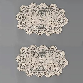 Gemseek 2 Pack Small Vintage Crochet Lace Doilies for Tables, 16 x 10 Inch Boho Cotton Cloth Placemats for Side End Table, Nightstand, Furniture Top Decor