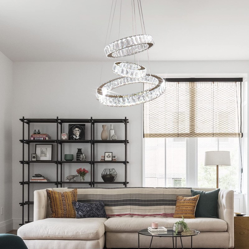 FRIXCHUR Modern LED Chandeliers Crystal Pendant Light 3 Ring Chandelier