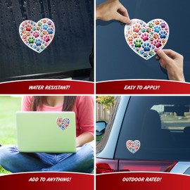 Colorful Pet Paw Heart Decals - Set of 2 Waterproof Vinyl Stickers for Car Window Bumper Laptop Water Bottle Tumbler Truck