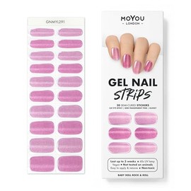 MOYOU LONDON Semi-cured UV Gel Strips - Pack of 20 - Gel Nail Foils UV Hardening for Manicure in Salon Quality - Set with Nail File & Wooden Cuticle Sticks - Baby Doll Rock and Roll