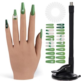 Vnmcry Practice Hand for Acrylic Nails Silicone Fake Hands Mannequin Flexible Bendable Manicure Nail Practice Hand with Stand and 528 Pcs Nail Tips