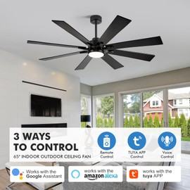62 Inch Smart Ceiling Fan with Light, Modern Black Industrial Home Lighting & Ceiling fans with App/Voice/Remote Control, Damp-rated Large Airflow DC Outdoor Ceiling Fans for Patios Porch Outside