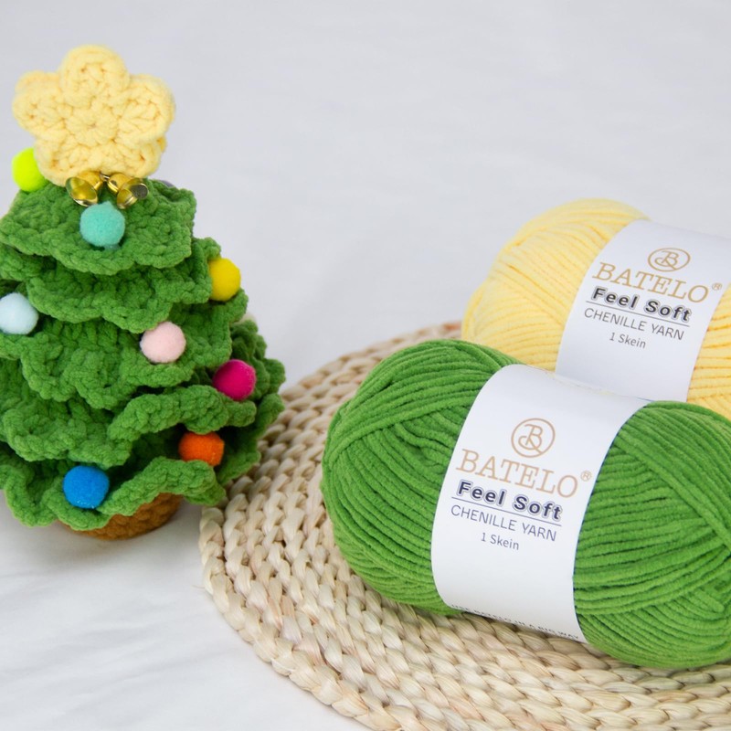 BATELO Thin Chenille Yarn for Crocheting & Knitting, Soft Plush