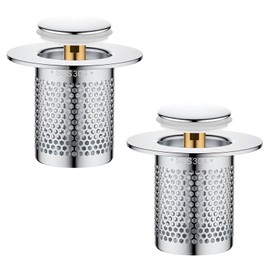 Dokpav 2 PCS Stainless Steel Sink Drain Stopper, Universal Pop Up Floor Sink Drain Filter with Stainless Steel Filter Basket Hair Catcher for Bathroom Kitchen Washroom
