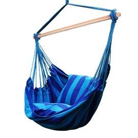 Blissun Hanging Hammock Chair, Hanging Swing Chair with Two Cushions, 34 Inch Wide Seat Blue & Green Stripes (Seaside Stripe)