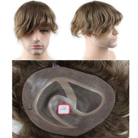 Men's Toupee 10×8 inch Real Human Hair Thin Skin Hairpiece Hair Replacement System Mono Net with PU around Base for Men (#18 color)
