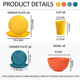 Rubtlamp Wheat Straw Dinnerware Set, 16Pcs Unbreakable Plates And Bowls Sets of 4, Plastic Plates Set Reusable (Four Colors) Include Dinner Platos, Dessert Platos, Cereal Bowls, Cups for Daily