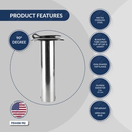 Five Oceans FO4498-M2 Flush-Mount Fishing Rod Holder 90-Degree Top Flange w/Flip-up Cap, Open Base End Stainless Steel (2 Pack)