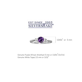 Silvershake Petite Natural African Amethyst and White Topaz 925 Sterling Silver Ring Size 7, 7, Sterling Silver Rhodium (White Gold Plated), Natural African Amethyst Topaz
