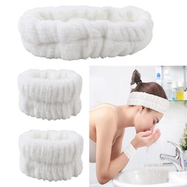 3 Pieces Spa Headband Wrist Washbands Scrunchies Cuffs for Washing Face, Towel Wristbands Hair Headband Face Wash Wristband for Women Girls Makeup Prevent Liquids from Spilling Down Your Arms (White)