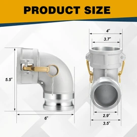 Wonderjune Aluminum Type Da Cam and Groove Hose Fitting 3" Female x 3" Male, 90° Elbow Camlock Industrial Grade Liquid Transfer Coupling for Hydraulic Oil, Refrigeration Oil, Water, 225 PSI