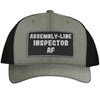 Assembly-Line Inspector AF - Leather Black Patch Engraved Trucker Hat,