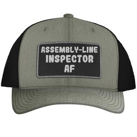 Assembly-Line Inspector AF - Leather Black Patch Engraved Trucker Hat, Heather-Black, One Size