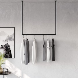 pamo clothes rail industrial loft design - HANG - clothing rack for walk-in wardrobe I bedroom or bath - clothes rack made of black sturdy water pipes/ tubes with wall mounting