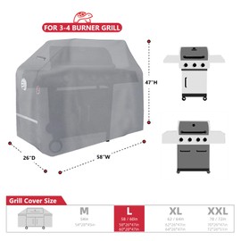Turtle Life BBQ Grill Cover, 58 Inch Heavy Duty Waterproof 3-4 Burner Barbecue Gas Grill Covers for Weber Spirit Char-Broil Performance and Signature, Gray
