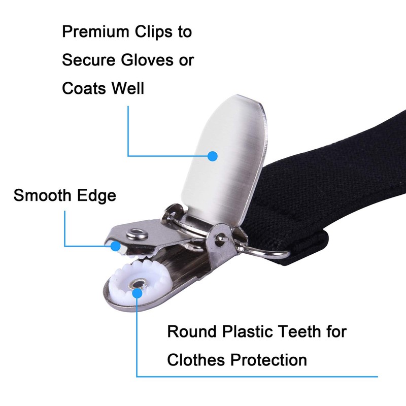 4 Pack Glove Clips, Mitten Clips with Elastic Straps for