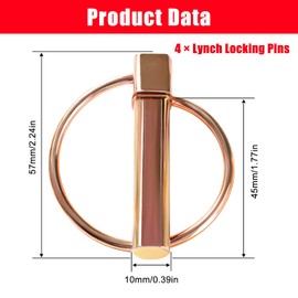 YIXISI Lynch Pin 10 mm Folding Pins, Round Folding Plug, Galvanised Steel Folding Pins, Safety Folding Plug, for Boat, Trailer, Tractor, Trolley, Lawnmower, Pack of 4