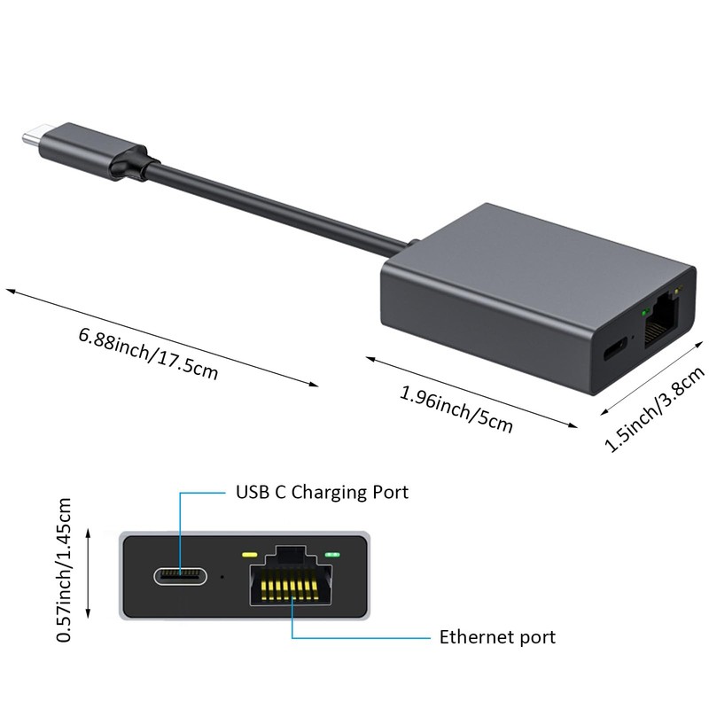100W USB C to Ethernet Adapter Charging Adapter for Chromecast