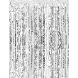 CHRORINE 1pcs 6.5ft Silver Foil Fringe Tinsel Curtain Backdrop for 16th 30th Silver Birthday Decorations Men Boys Girls Winter Christmas Decor Bachelorette Baby Shower Kids Party Decorations Supplies