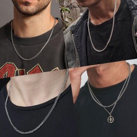 Reoxvo Mens Silver Chain Necklace 4mm Silver Cuban Link Chain for Men Stainless Steel Mens Chain Necklaces Pendants Jewelry Accessories for Men 24 inch
