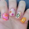 Press On Nails Short Square Spring Fake Nails Orange Pink Butterfly Floral Design False Nail French Tips Glossy Full Cover Acrylic Artificial Glue On Nails Reusable Stick On Nails For Women 24PCS