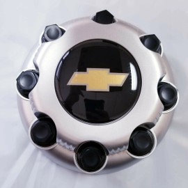 REPLACEMENT / REPRODUCTION 4 pcs New Black Silver 8 Lug Center Caps -> Chevy Express Van 2500 3500 9597170