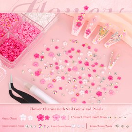 3D Nail Charms and Gems Set 1, 20PCS Gold and Silver Chunky Butterfly Nail Charms with Rhinestones, 3D Flowers for Nails, Flatback Crystals and Pearls + Diamonds + Picker Tool for Y2K Nail Decoration