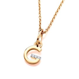 Old English Jewellers 9ct Yellow Gold Real Diamond Initial Pendant A - Z on 18 inch Chain GIFT BOXED (G initial)