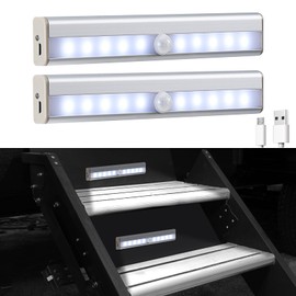 Nuovoware 2 Pack Motion Sensor RV Step Lights, 10 LED USB Rechargeable Motorhome Motion Activated Light Strip, Magnetic Night Light Bar for Motorhome Travel, Travel Trailers, Camper