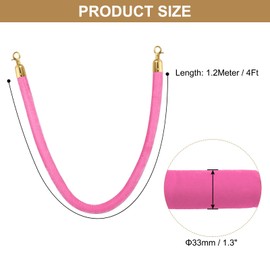 PATIKIL 4 Feet Light Pink Velvet Stanchion Rope, 2 Pack Crowd Control Barrier Rope with Snap Hooks for Posts Stands Queue Divider of Hotel Theater, Golden
