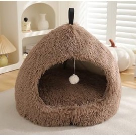 Fluffy Shell Dog Bed - Cuddly Pet Bed for Small and Medium Dogs & Cats, Washable Dog Sofa/Cat Sofa, Soft Plush Basket (Khaki, S)