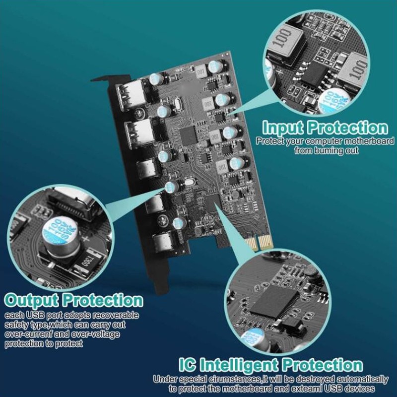 UP5300 5 Ports USB 3.1 PCIe Expansion Card 5Gbps Fast