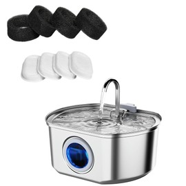 Stainless Steel Cat Water Fountain, 108oz/3.2L Automatic Pet Water Dispenser with Water Level Window, Quiet Pump, Multi-Stage Filtration for Cats and Dogs