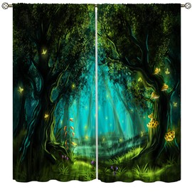 YCness Fantasy Nature Curtains for Windows, Gothic Gate Fantasy Forest Theme Curtains for Living Room, Magic Dreamland Fairy Landscape Pattern Blackout Drapes 2 Panel Sets, 42x45 Inch, Style-3