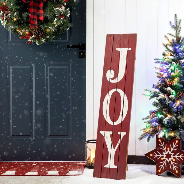 Glitzhome Christmas Decorative Wooden JOY Sign Rusty Hanging Sign for Wall Door Porch Rustic Standing Porch Sign for Christmas Farmhouse Standing/Haning Sign for Xmas Party